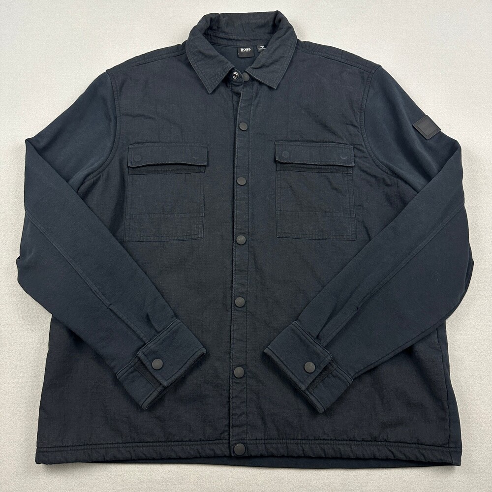 Hugo Boss Jacket Men 3XL Black Quilted Shoulder Snap Front Overshirt Shacket